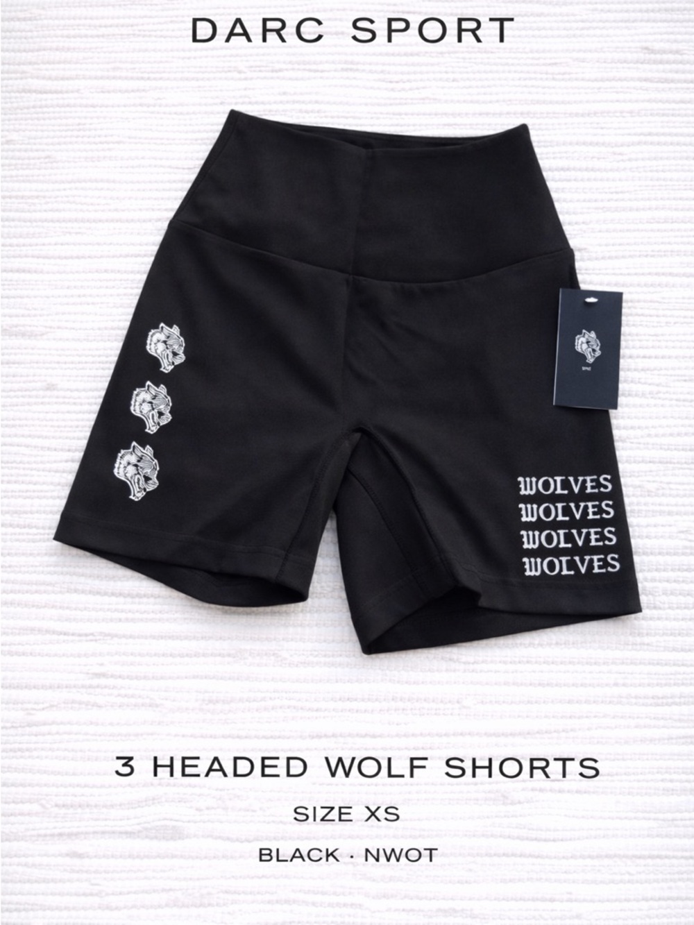 Darc Sport 3 Headed Wolf Shorts XS Black Seamless High Waist NWT